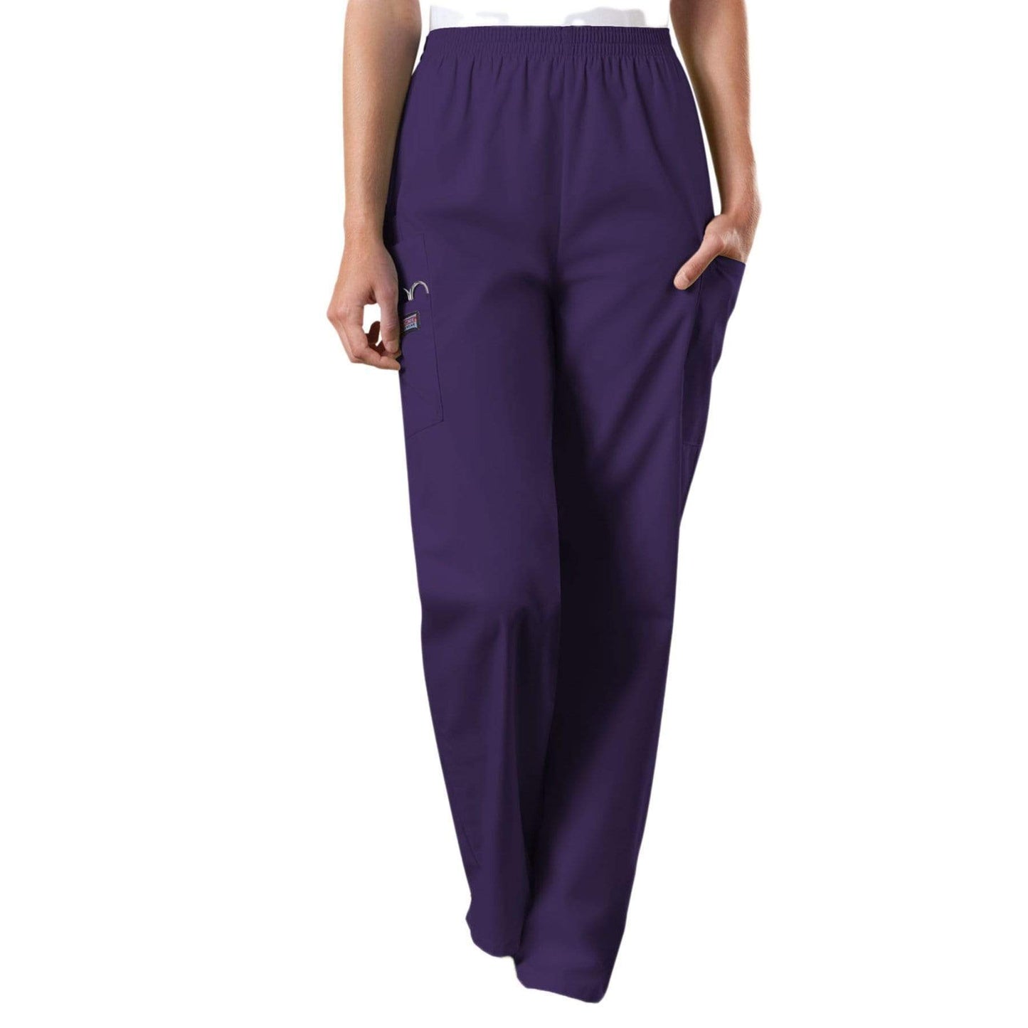 Cherokee Workwear 4200 Scrubs Pants Women's Natural Rise Tapered Pull-On Cargo Eggplant
