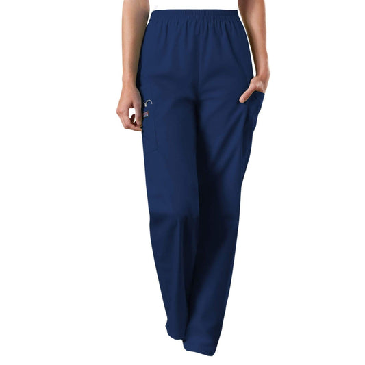 Cherokee Workwear 4200 Scrubs Pants Women's Natural Rise Tapered Pull-On Cargo Navy