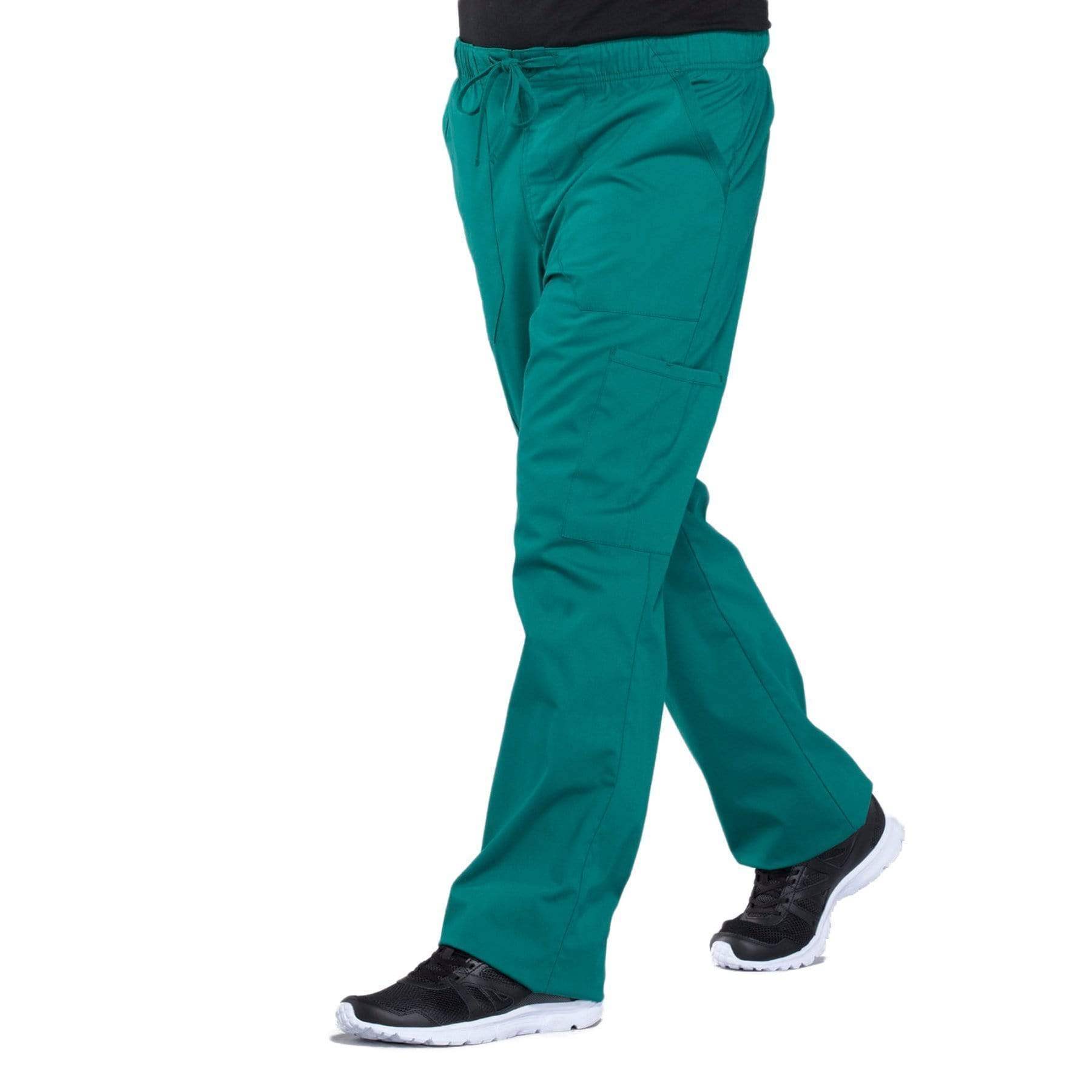 Cherokee Scrubs Pants Cherokee Workwear Professionals WW190 Scrubs Pants Men's Tapered Leg Drawstring Cargo Hunter Green