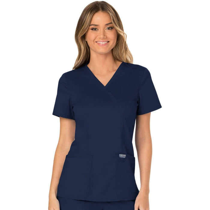 Cherokee Scrubs Top 2XL Cherokee Workwear Revolution WW610 Scrubs Top Women's Mock Wrap Navy