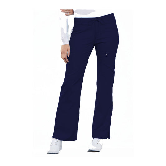 Cherokee Scrub Pants Luxe Contemporary Fit Low Rise Flare Leg Drawstring Cargo Pant Navy Pant