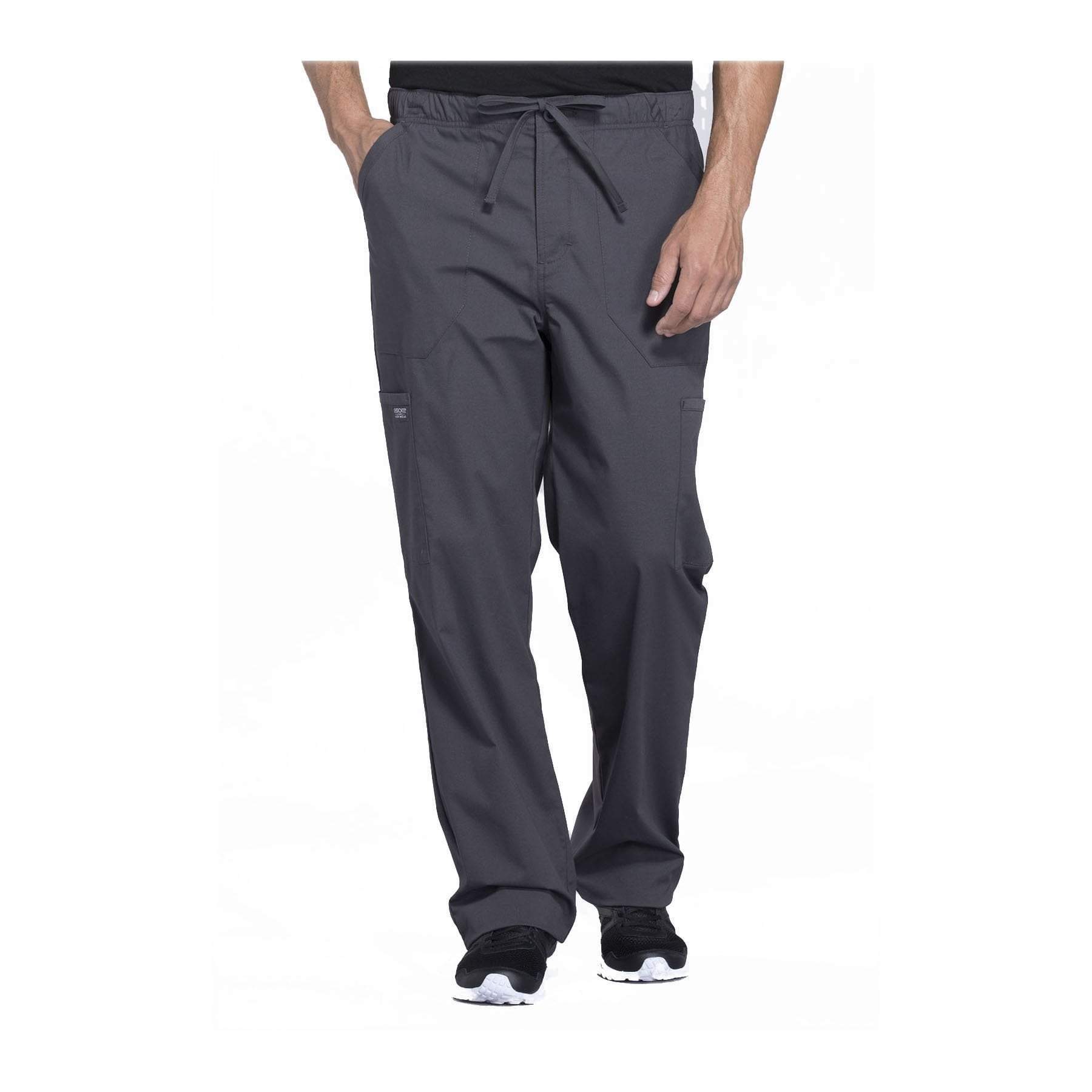 Cherokee Workwear Pant WW Professionals Mens Men's Tapered Leg Drawstring Cargo Pant Pewter Pant
