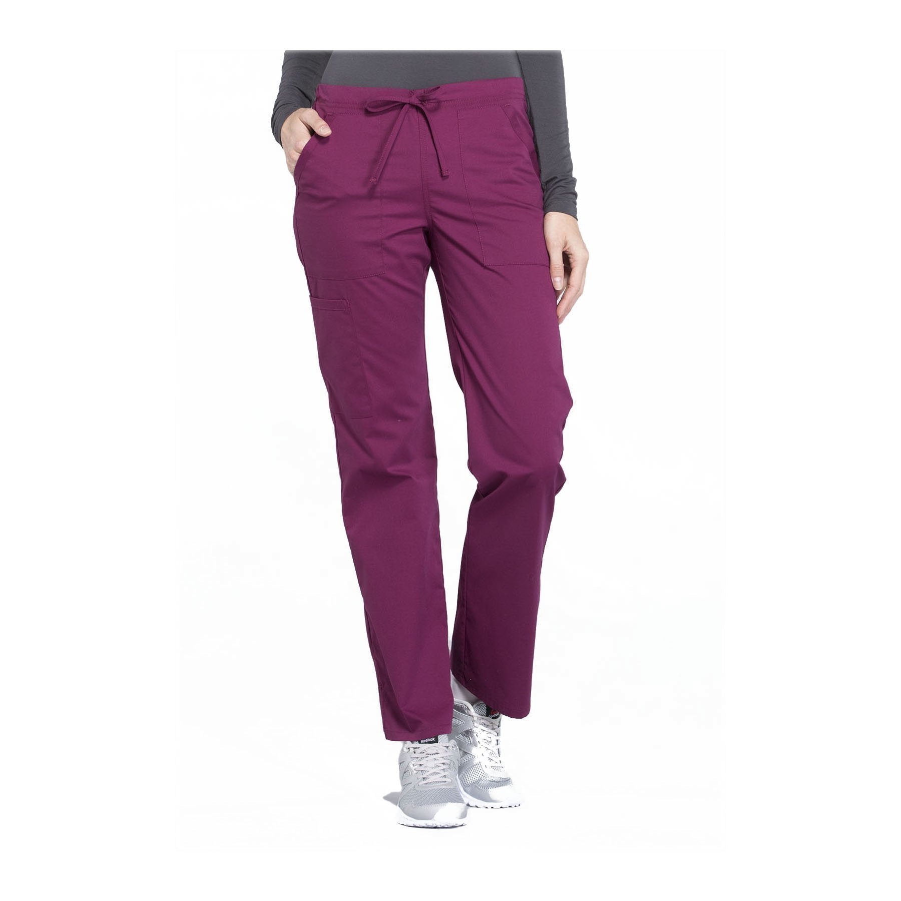 Cherokee Workwear Pant WW Professionals Mid Rise Straight Leg Drawstring Pant Wine Pant