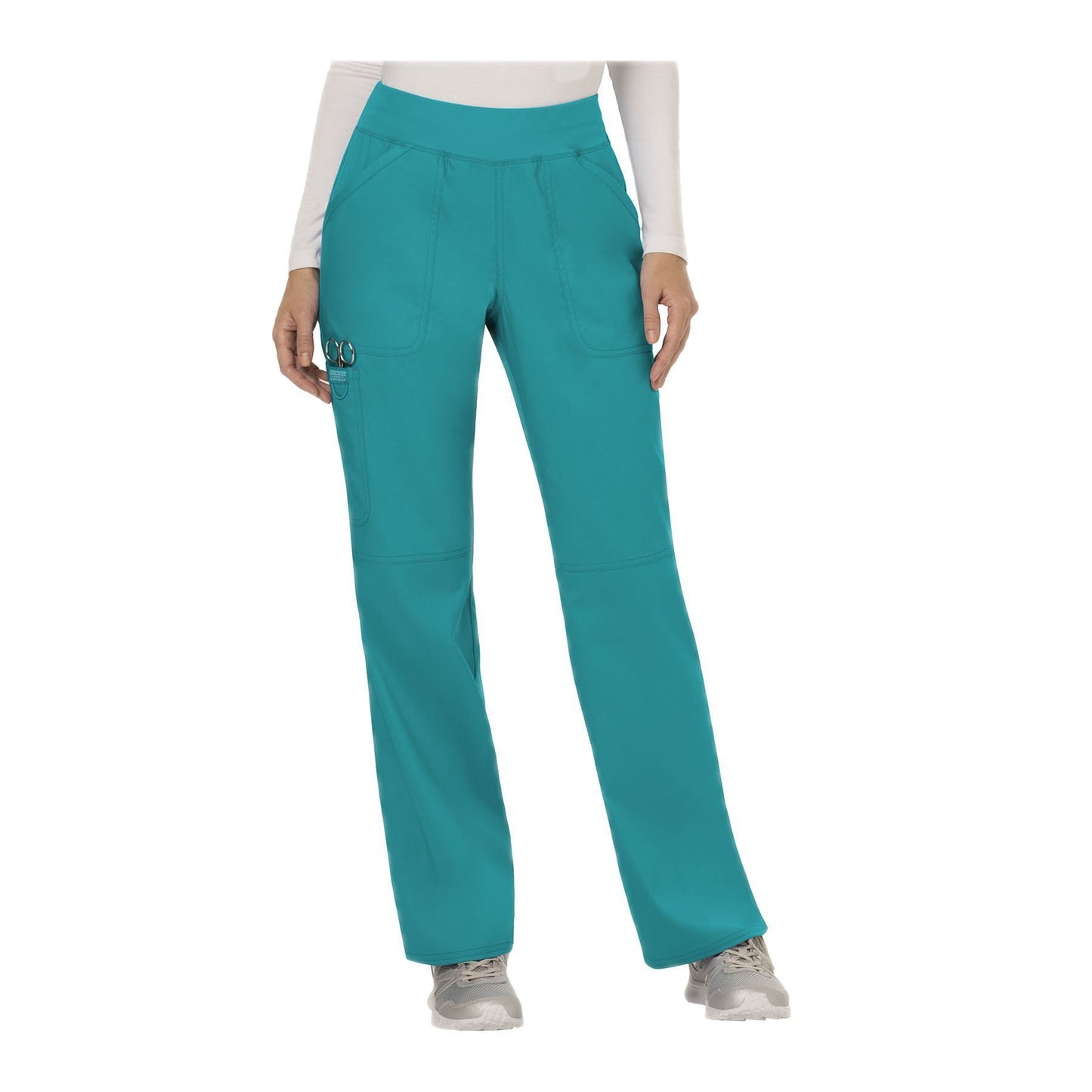 Cherokee Workwear Pant WW Revolution Mid Rise Straight Leg Pull-on Pant Teal Pant