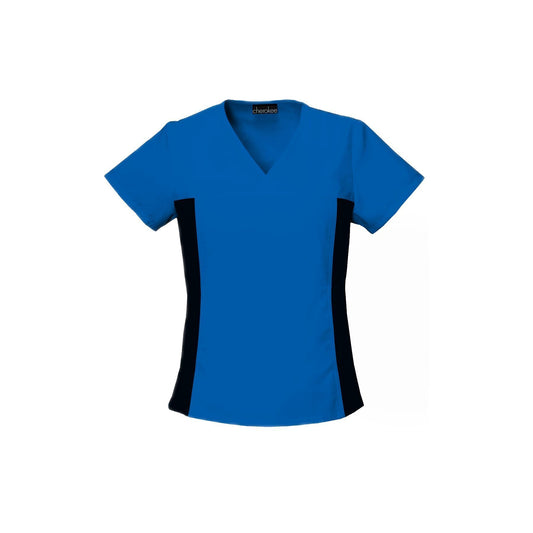 Cherokee Scrub Top Flexibles (Contrast Black) V-Neck Knit Panel Top Royal Top