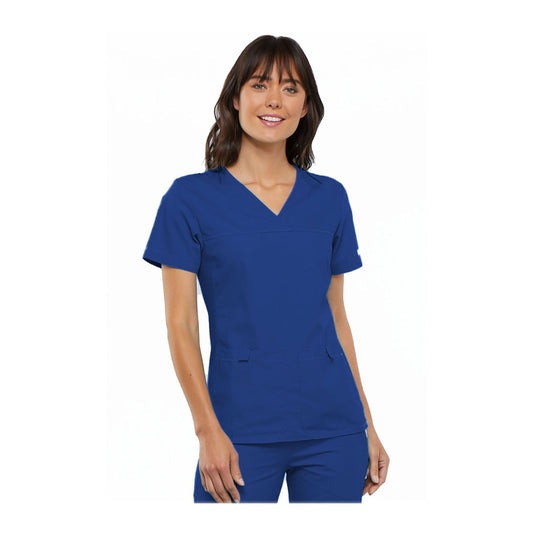 Cherokee Scrub Top Flexibles (Tonal) V-Neck Knit Panel Top Royal Top