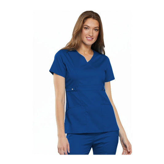 Cherokee Scrub Top Luxe Contemporary Fit Empire Waist Mock Wrap Top Royal Top