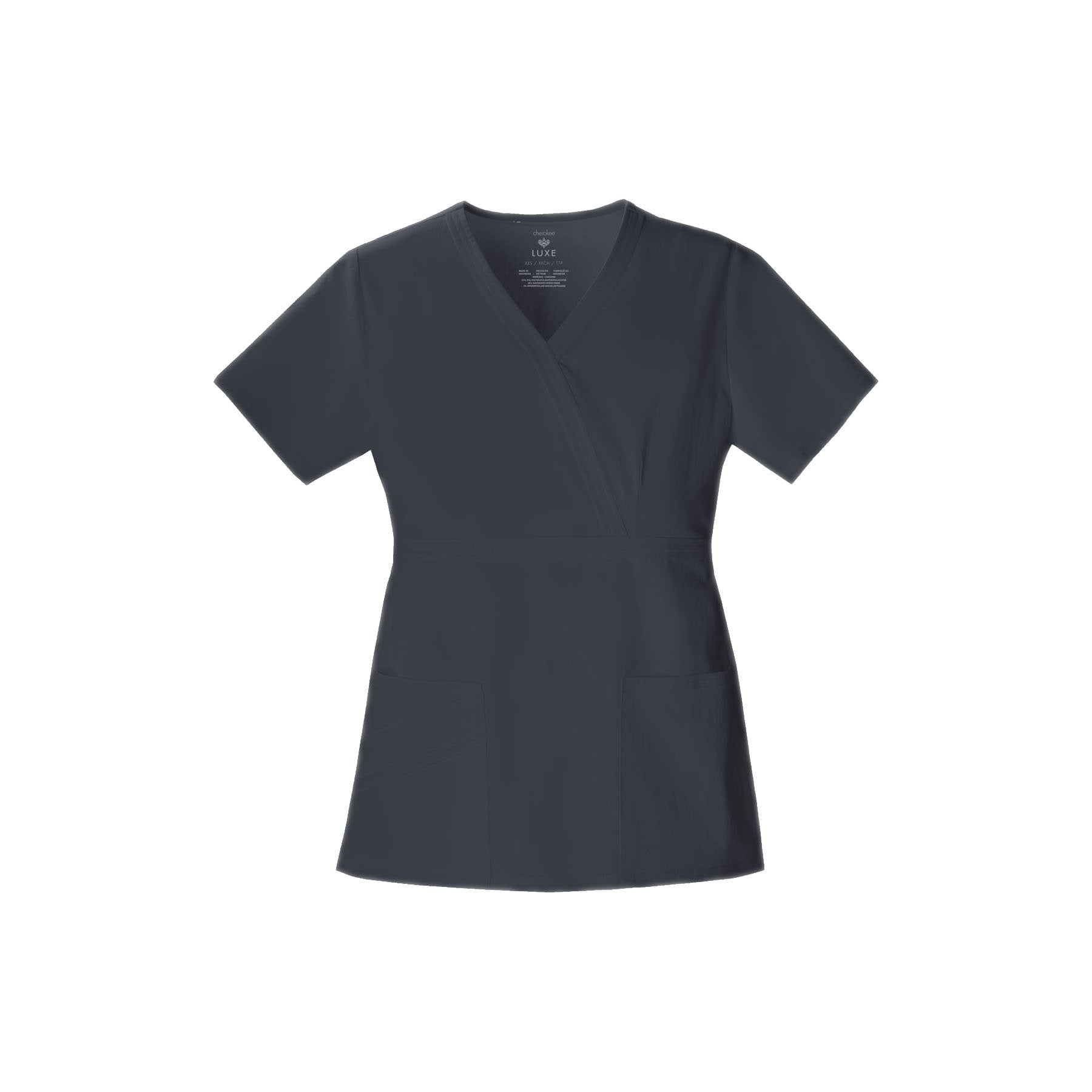 Cherokee Scrub Top Luxe Mock Wrap Top Pewter Top