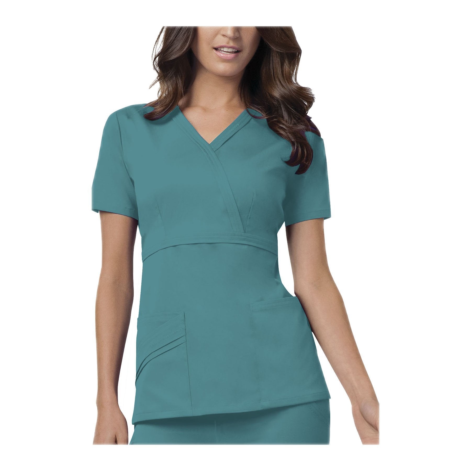 Cherokee Scrub Top Luxe Mock Wrap Top Teal Top