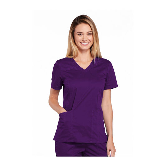 Cherokee Workwear Top WW Core Stretch V-Neck Top Eggplant Top