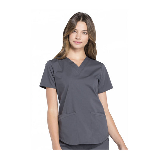 Cherokee Workwear Top WW Professionals V-Neck Top Pewter Top