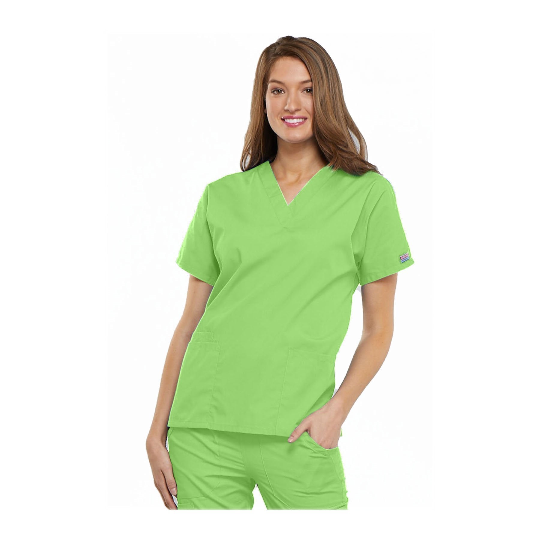 Cherokee Workwear Top WW V-Neck Top Lime Green Top
